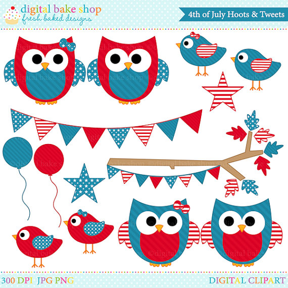 4th Of July Clipart Owls Birds Clip Art American America   4th Of July