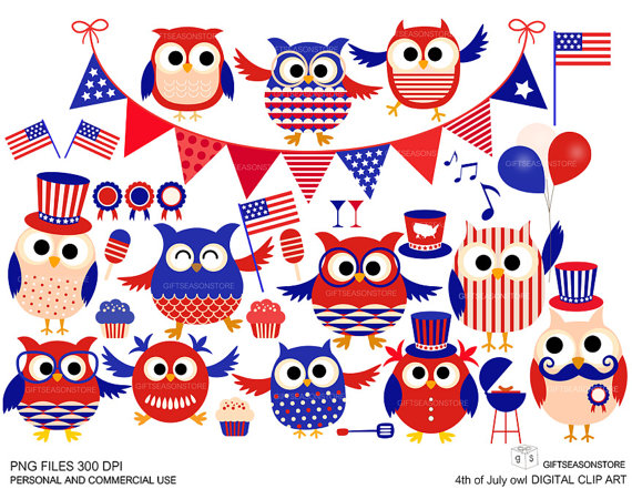 4th Of July Owl Digital Clip Art For Personal And Commercial Use