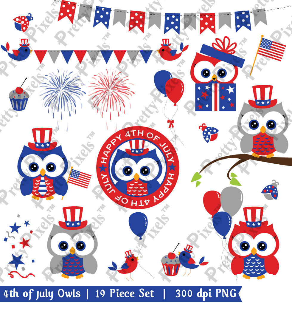 4th Of July Owls Clipart Patriotic Clipart For Scrapbooking