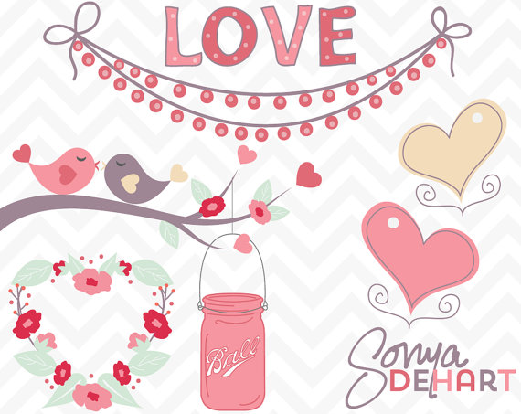 80  Off B2g1 Free Sale Clipart Valentine S Day Love Birds Hearts Mason