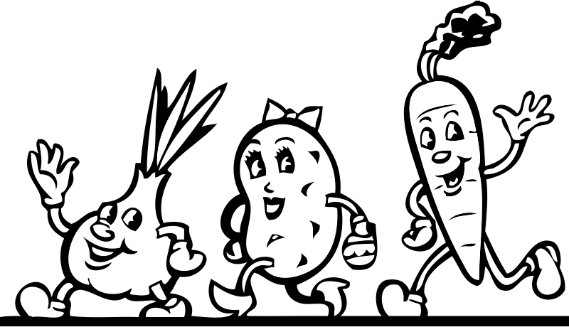     By Johnny Automatic   Black And White Version Of Cartoon Veggies