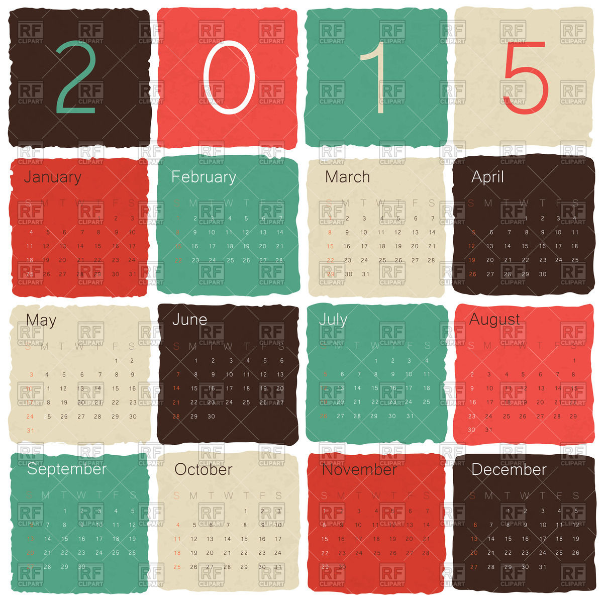 Calendar 2015 With Months In Separate Squares Calendars Layouts