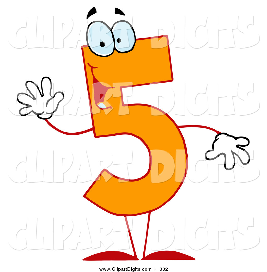 Clip Art Of A Friendly Orange Number 5 Five Guy Waving By Hit Toon