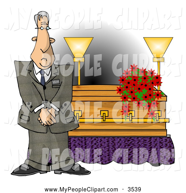 Clip Art Of A Solemn Male Funeral Director Standing Beside A Casket