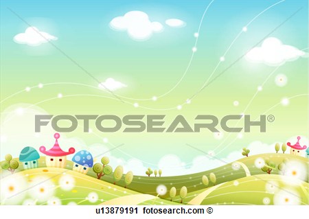 Clipart   Clouds Hill Sky Tree House Road Background  Fotosearch