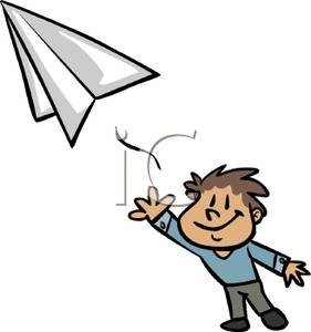 Clipart Image Of A Boy Throwing A Paper Airplane