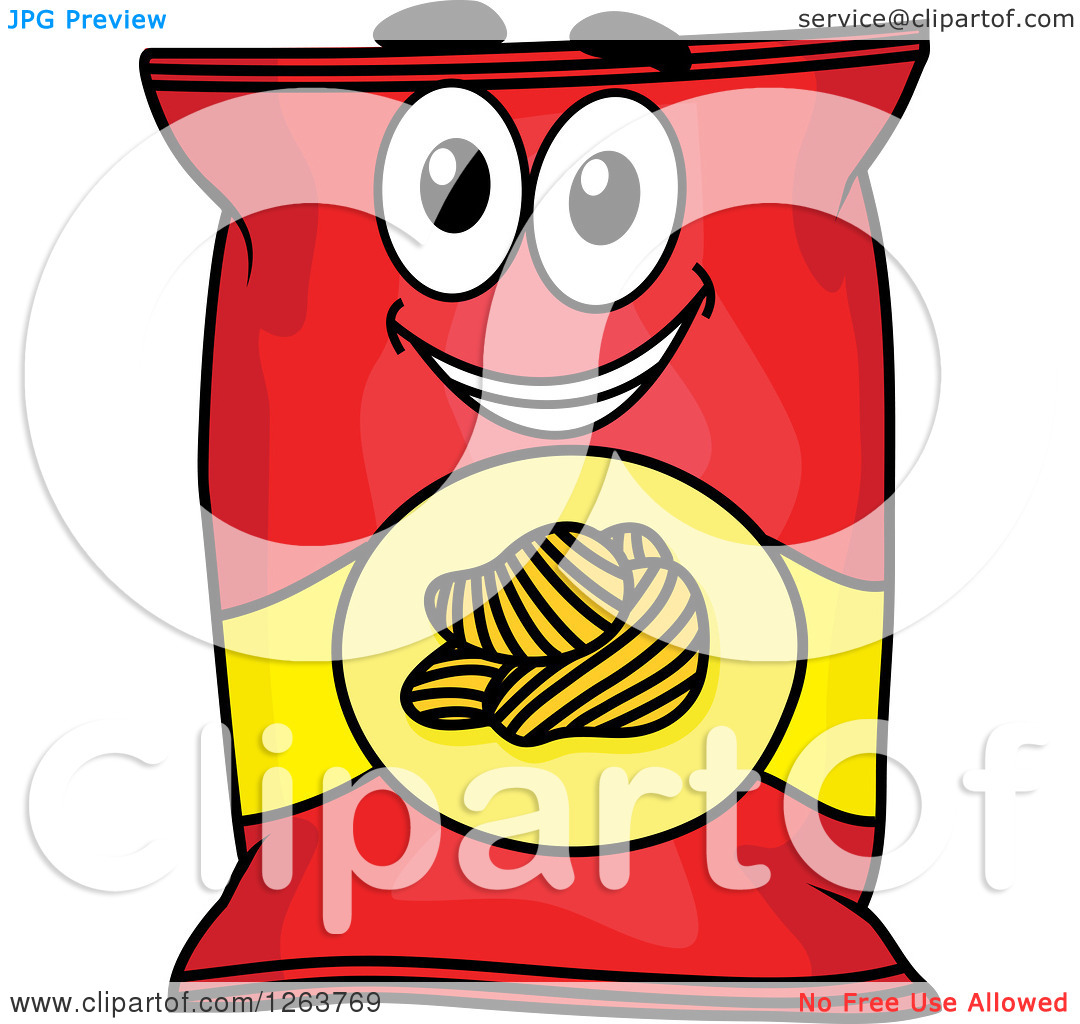 Clipart Of A Happy Potato Chip Bag   Royalty Free Vector Illustration