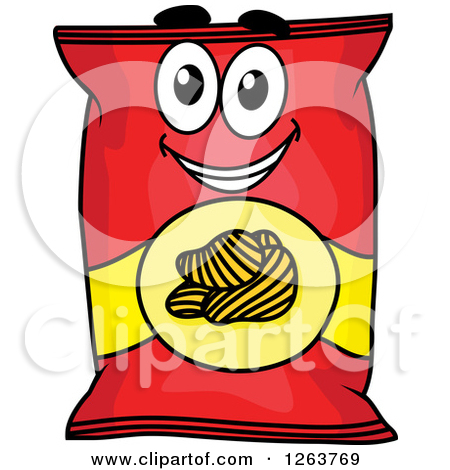 Clipart Of A Happy Potato Chip Bag   Royalty Free Vector Illustration
