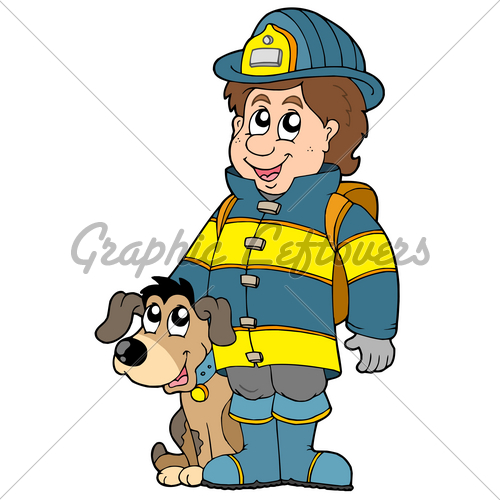 Firefighter Dog Cartoon Firefighter With Dog Jpg