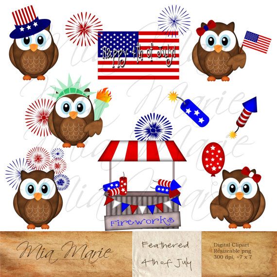 Fourth Of July 4th Of July Patriotic Owl Clipart Stars And Stripes