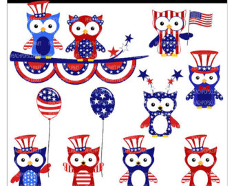 Fourth Of July Clipart   Happy Hootin 4th Of July Too   Owls   Digital