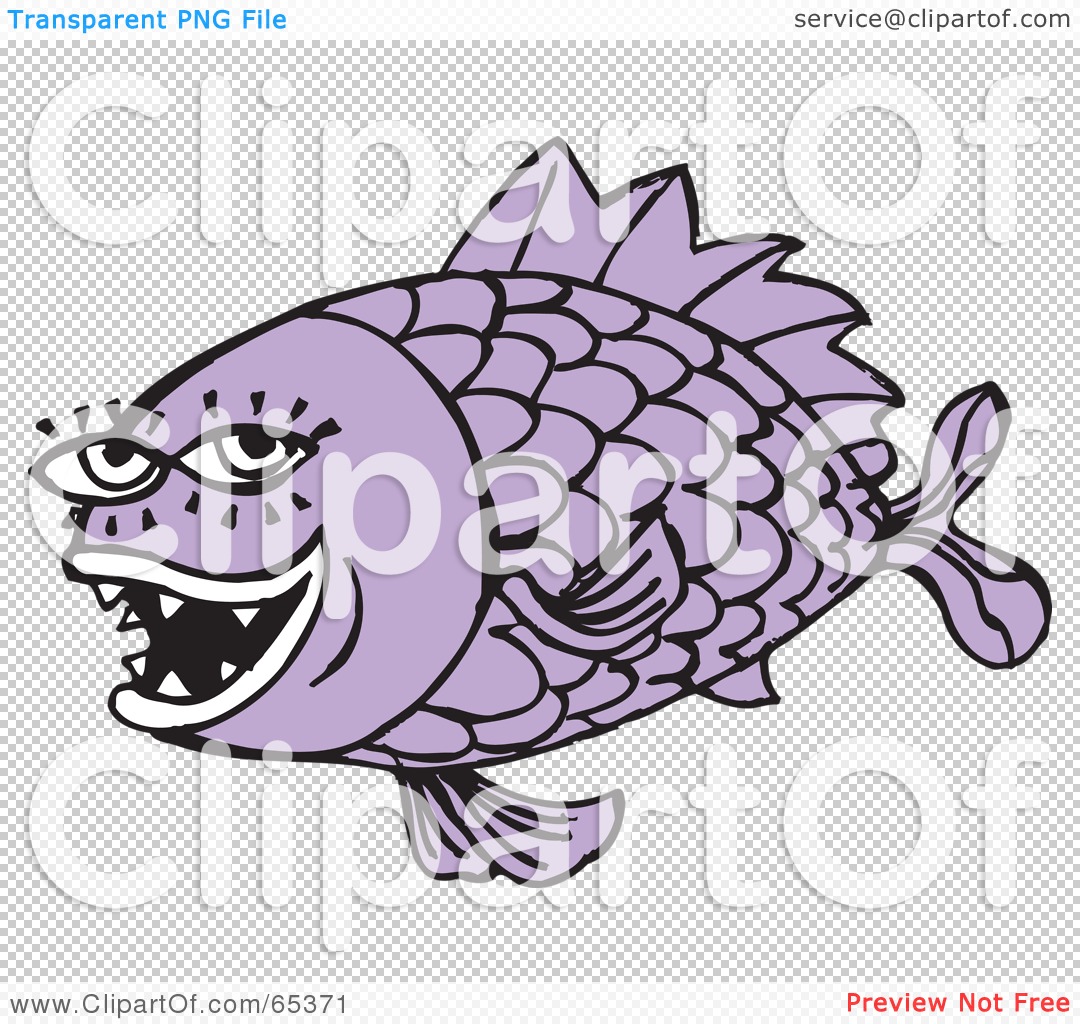 Free  Rf  Clipart Illustration Of A Purple Fish With Sharp Teeth