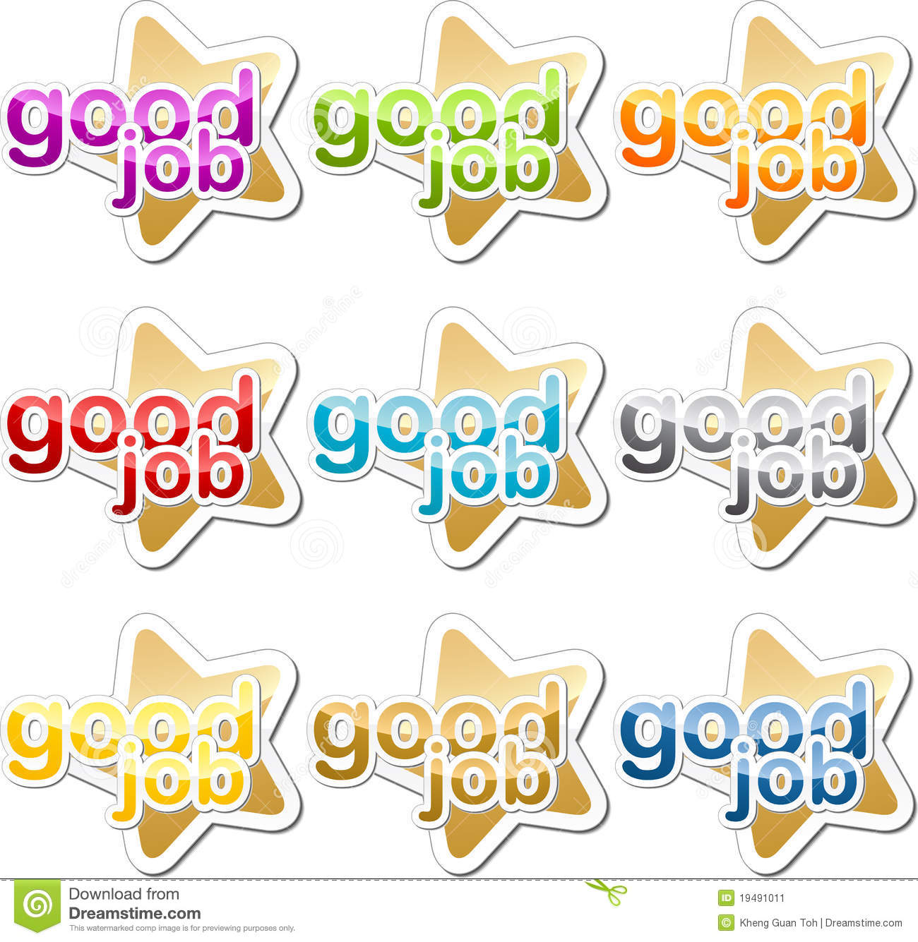 Good Job Child School Education Motivation Sticker Icon Set 