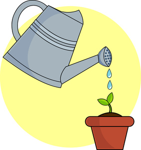 Growing Clipart Image   Watering Can Watering A Seedling Planted In A