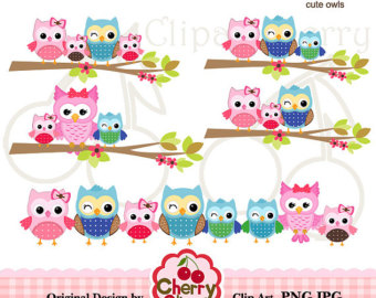 Happy Family Owls Digital Clipart Set For Personal And Commercial Use