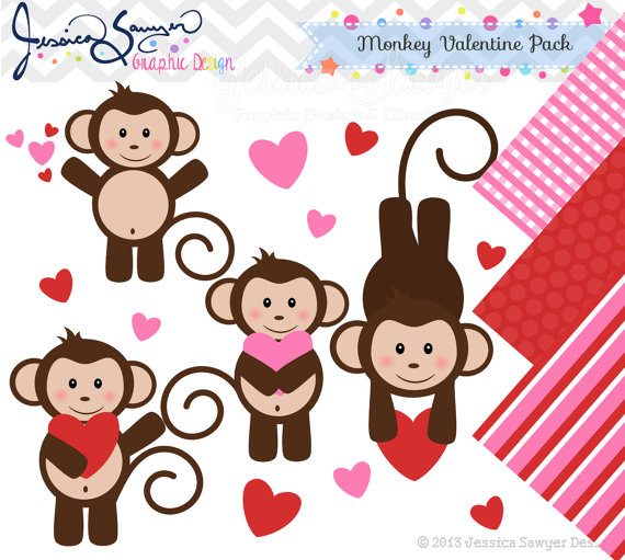 Instant Download Valentine Monkey Clipart Valentine S Day Clip Art