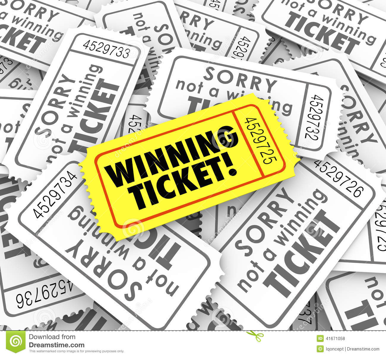 One Winning Ticket On Pile Of Losing Entries In Lottery Or Raffle For