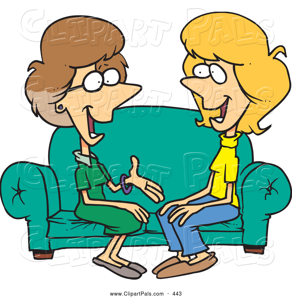 Pal Clipart Of A Pair Of Two Talkative Cartoon Women Sitting On A Sofa