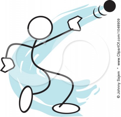 Rf Clip Art Illustration Of A Stickler Throwing A Shot Put Over Blue