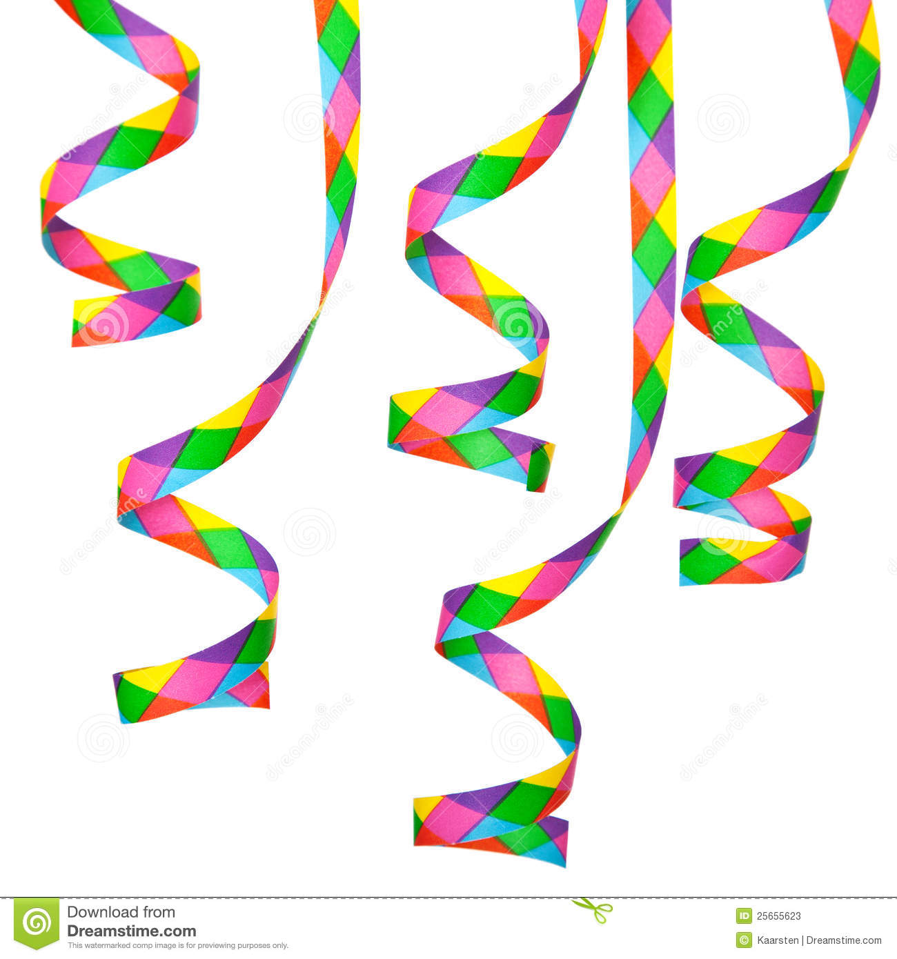 Row Of Colorful Paper Streamer  All On White Background
