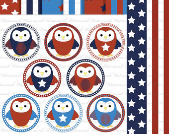 Usa Owl Clipart Stars Stripes Digital Paper Frame Clipart Clip Art