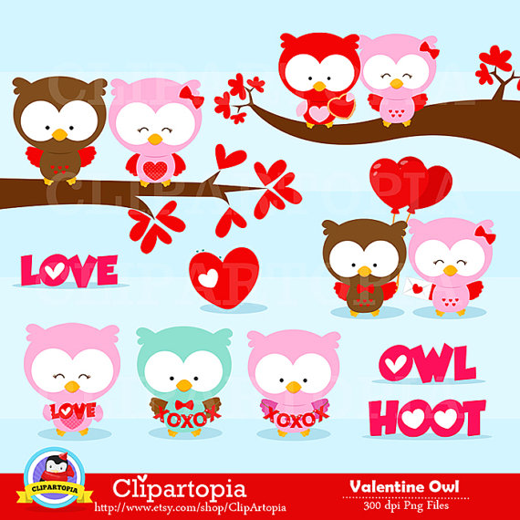 Valentine Owl Digital Clipart  Valentine Owl Clip Art  Valentine S