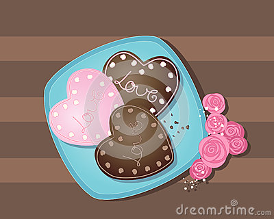 An Illustration Of Delicious Love Heart Cookies With Decoration On A