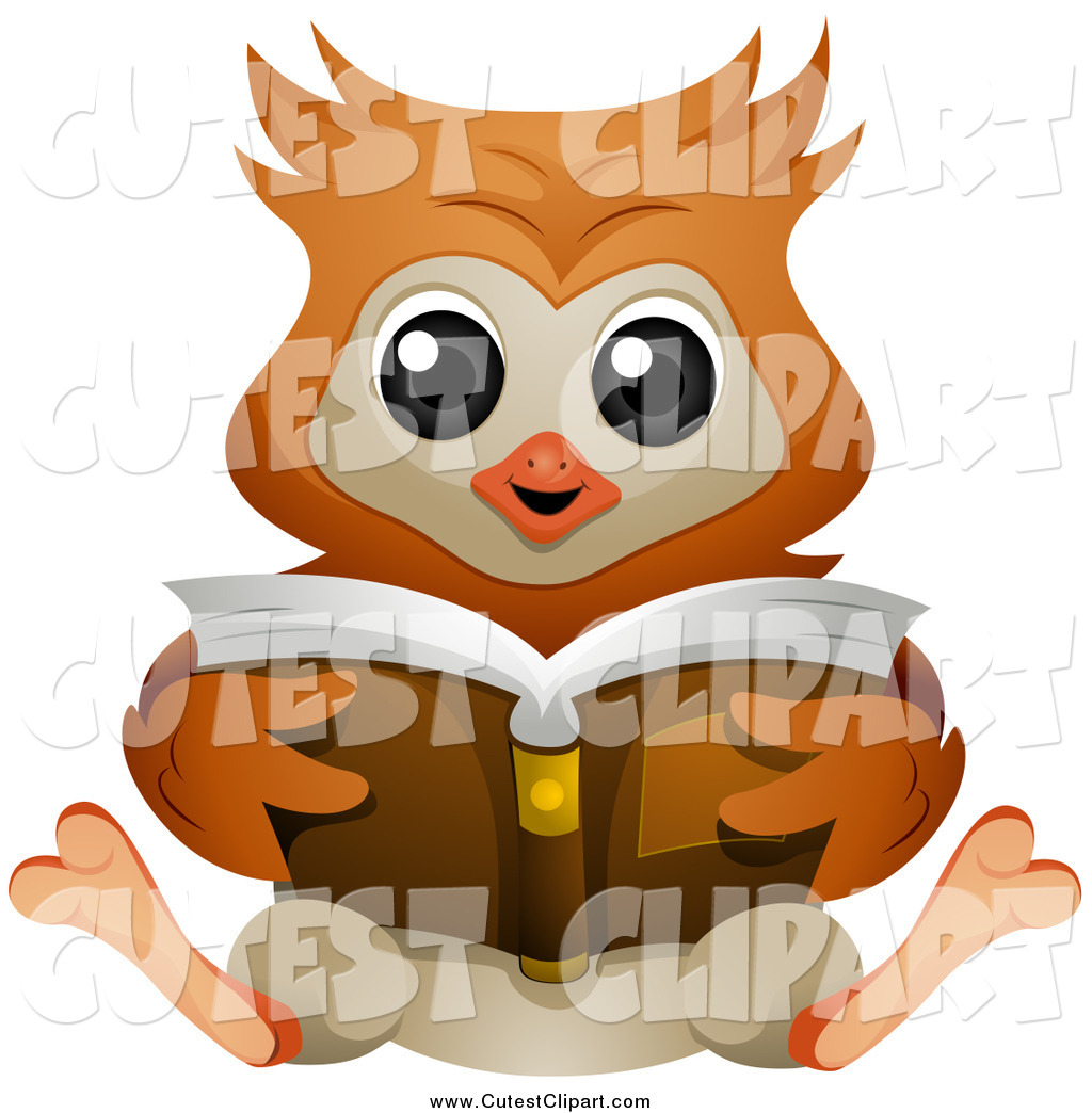 Clip Art Of A Cute Happy Owl Sitting And Reading A Book By Bnp