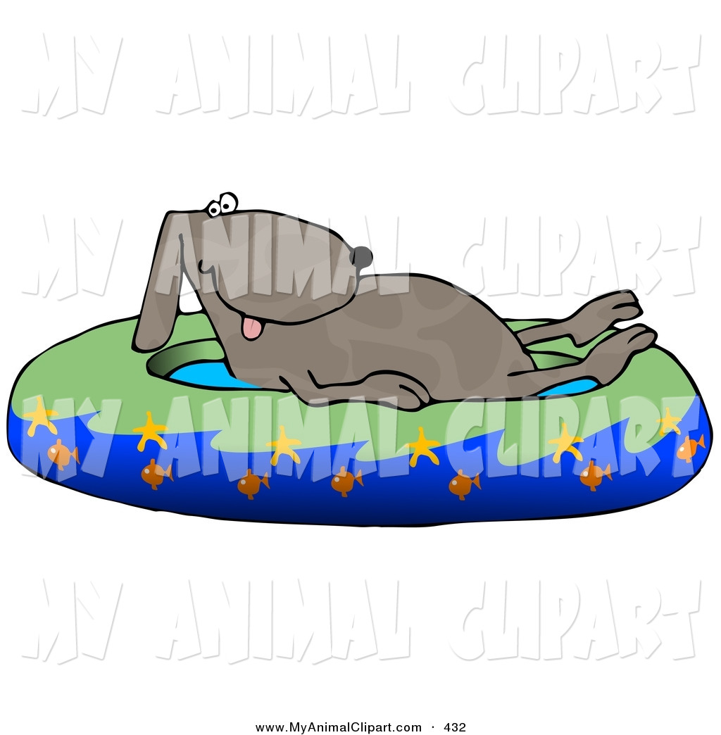Clip Art Of A Hot Brown Dog Soaking In A Kiddie Pool Decorated With