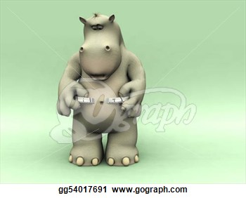 Drawing   Shocked Cartoon Hippo Measuring His Waist   Clipart Drawing    