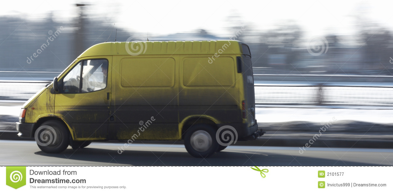 Free Stock Photography  Yellow Commercial Van On The Road Driving Fast