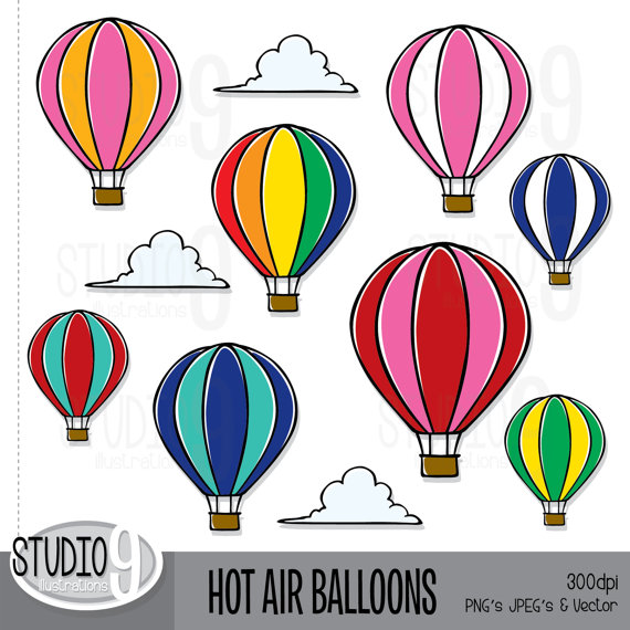 Hot Air Balloons Clipart Illustrations Clip Art Instant Download