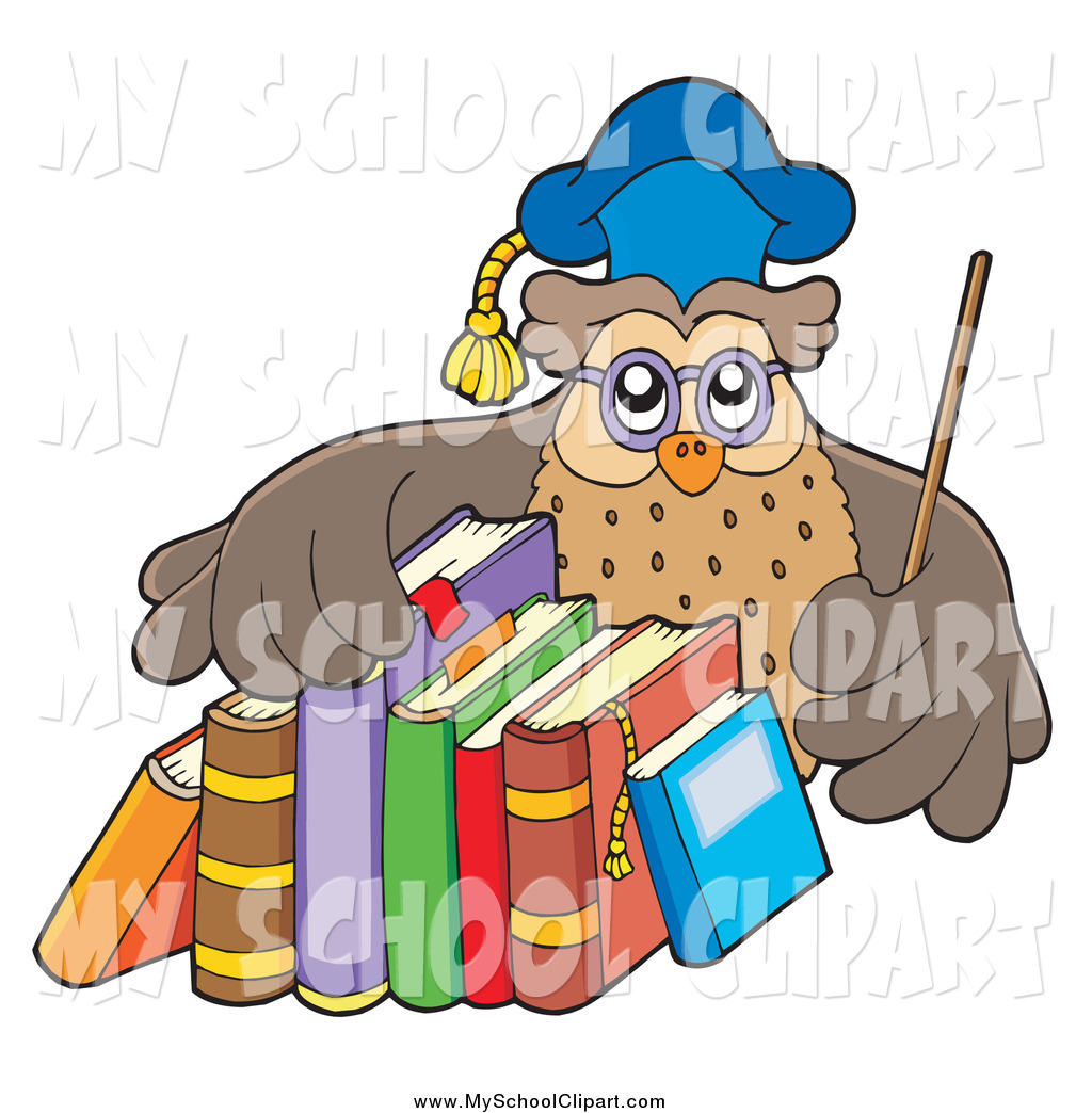 Larger Preview  Clip Art Of A Owl Professor With A Row Of Books By