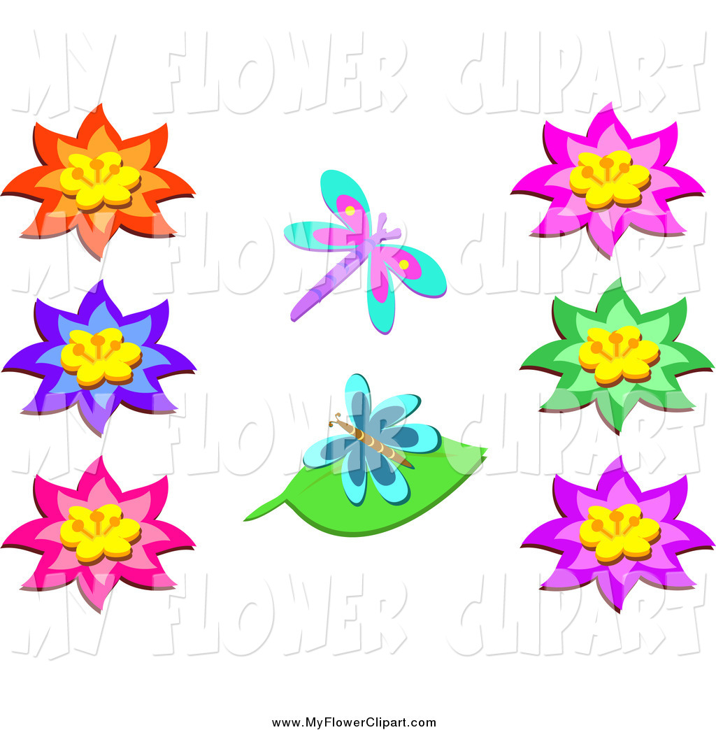 Larger Preview  Clip Art Of Bright Flowers And Two Butterflies By