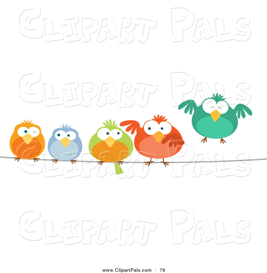 Larger Preview  Pal Clipart Of A Row Of Cute Colorful Birds On A Wire