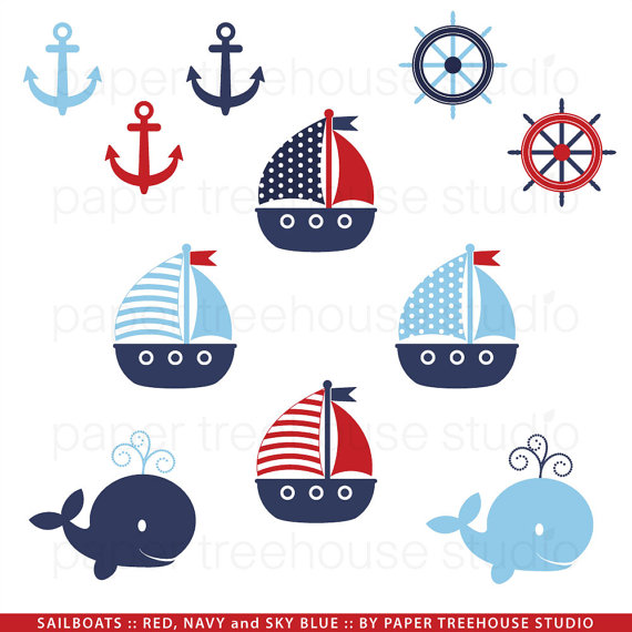 Printable Clip Art Set   Red Navy And Sky Blue   Eleven Files   Id130