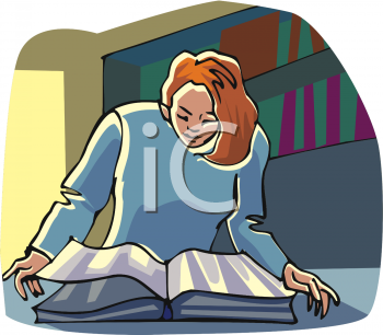 School Clip Art Of A Girl Reading A Reference Book In The Library