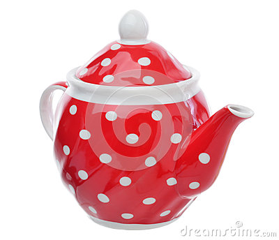 Stock Photo  Red Teapot With Polka Dots Isolated Over White