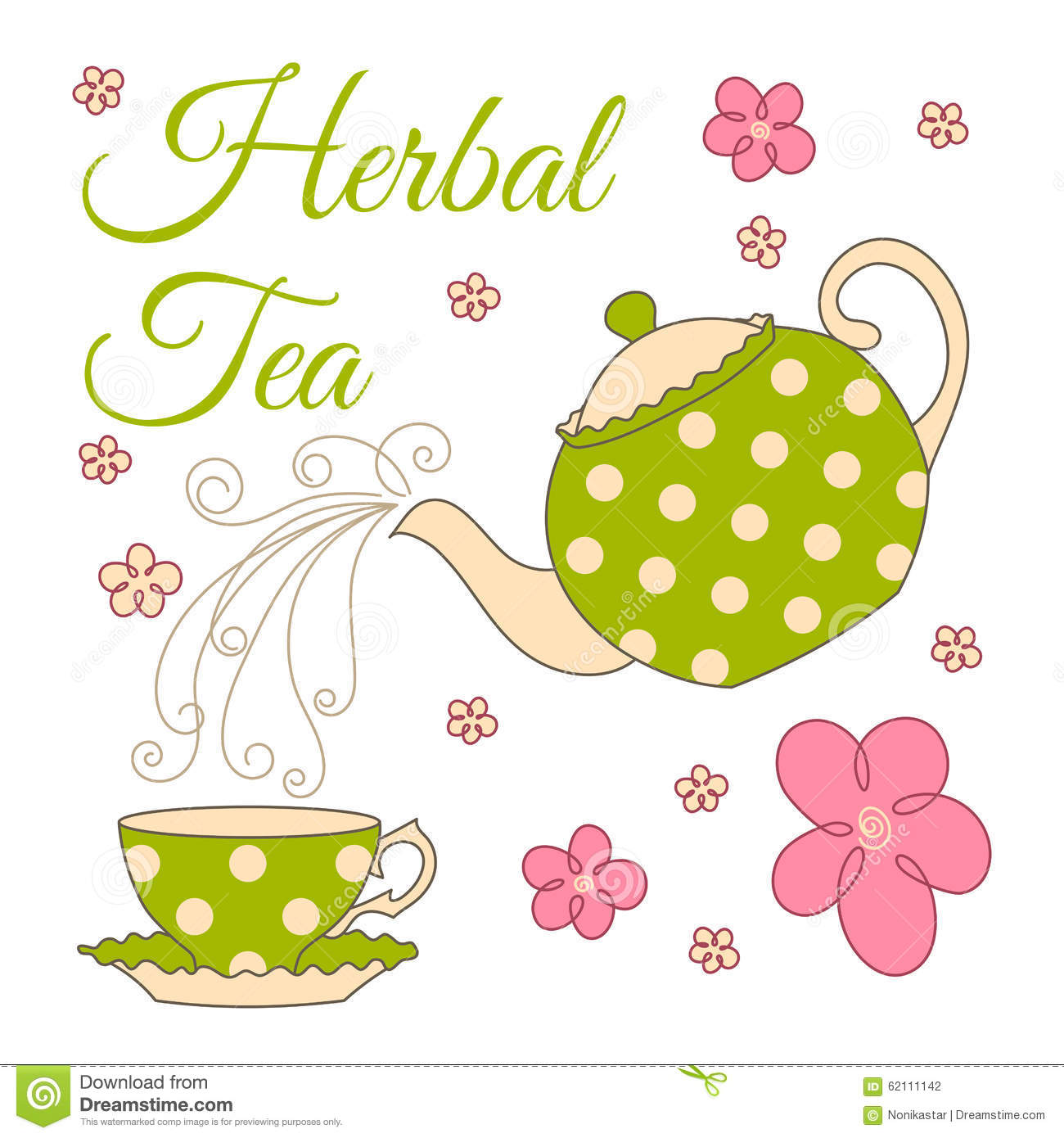 Tea Card Design With Polka Dot Teapot And Cup  Vector Illustration
