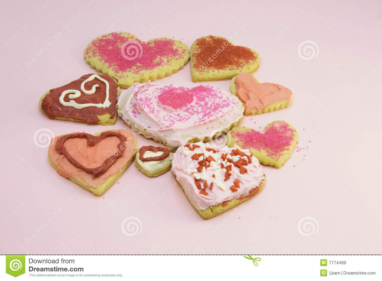 Variety Of Valentine Sugar Cookies On A Pink Background 