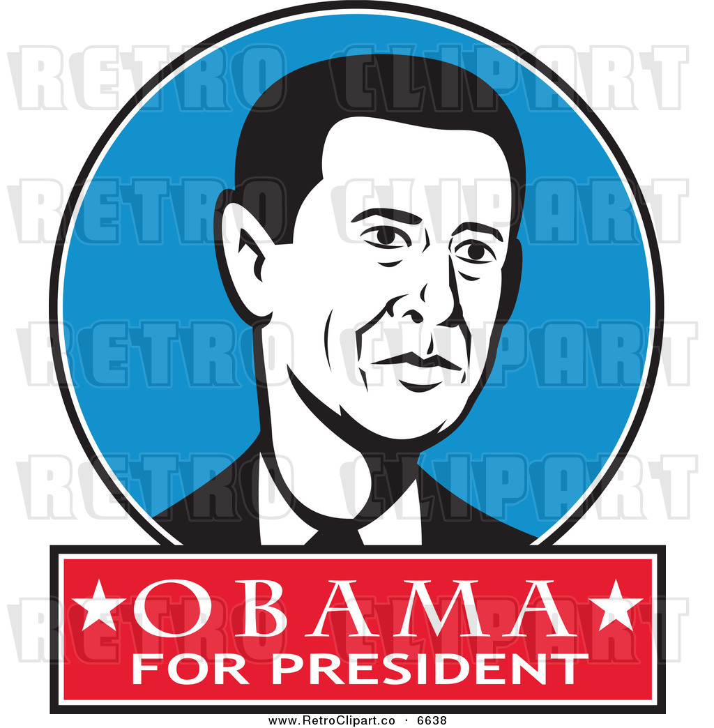 Vector Clipart Of A President Barack Obama Portrait In A Retro Blue