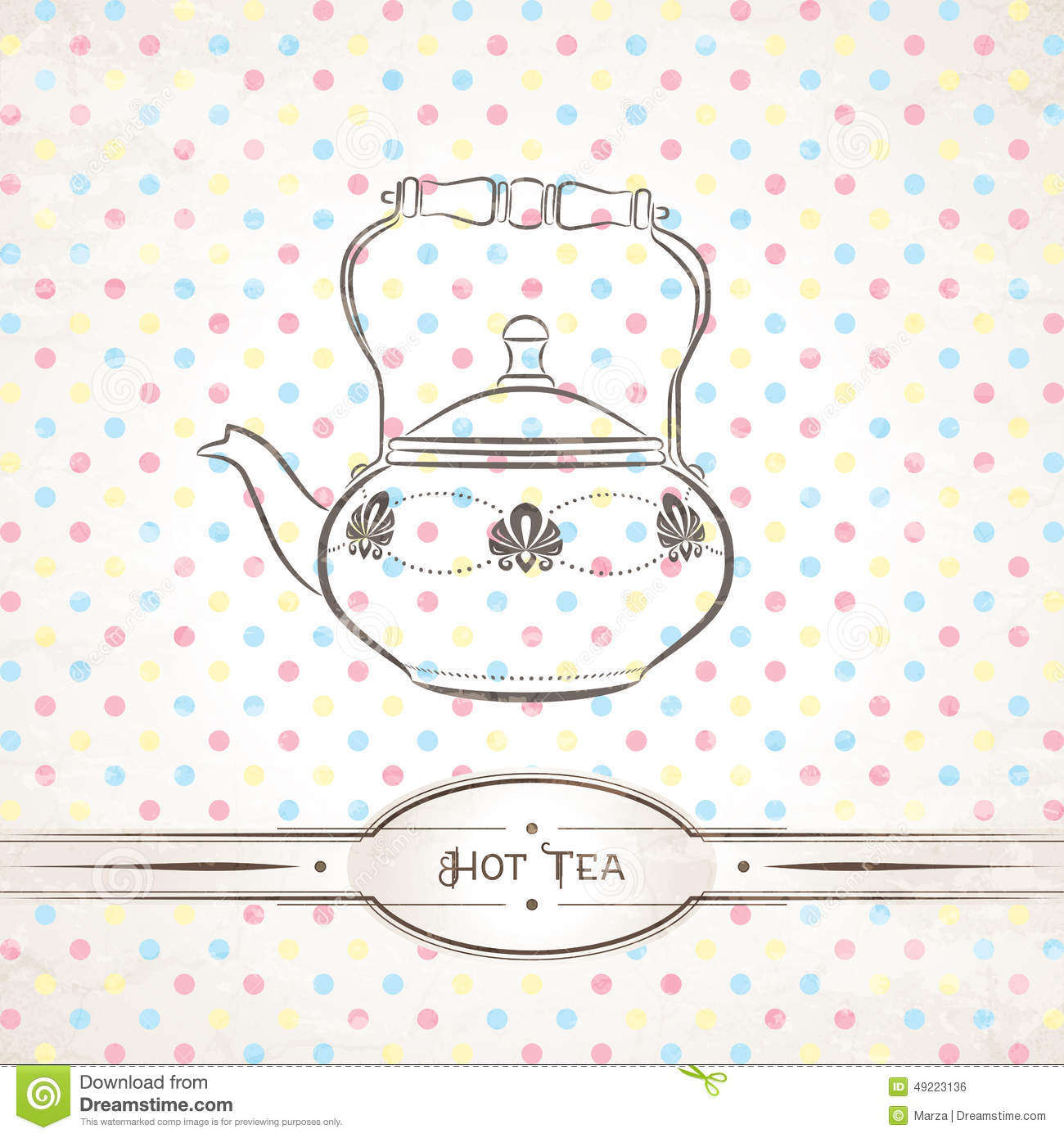 Vector Retro Illustration Of The Teapot Against Polka Dot Background