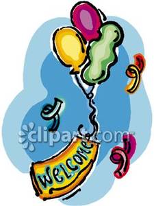 Welcome Sign With Balloons   Royalty Free Clipart Picture