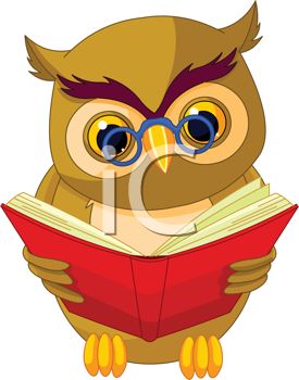 Wise Old Owl Reading A Book   Royalty Free Clipart Image