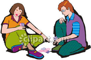 Boy And Girl Playing Cards   Royalty Free Clipart Picture