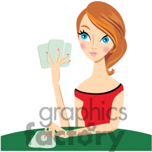 Cartoon Girl Playing Poker