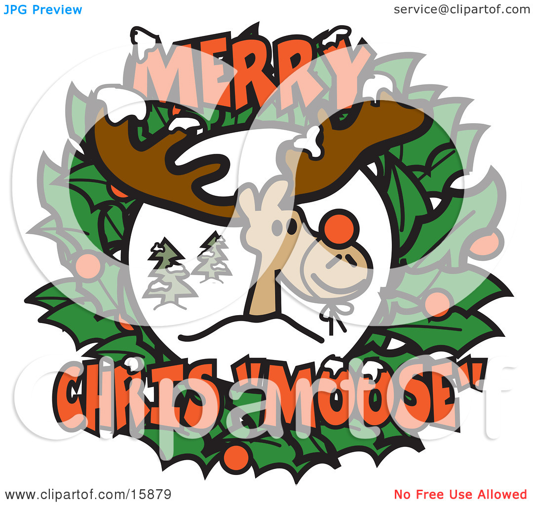 Christmas Wreath With Text Reading Merry Chris Moose Clipart