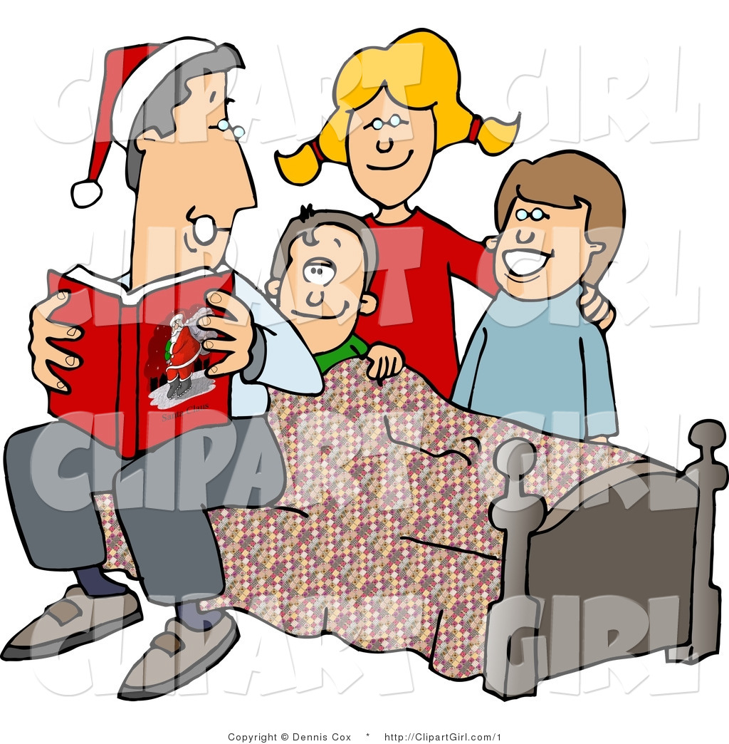 Clip Art Of A Dad Reading Christmas Stories To His Kids   Royalty Free