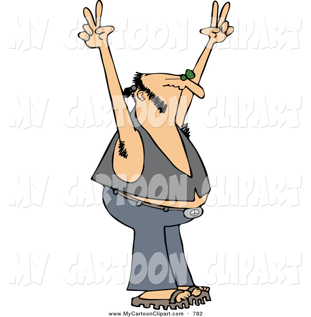 Clip Art Of A Hippie Man In A Vest Holding Up Peace Hands At A