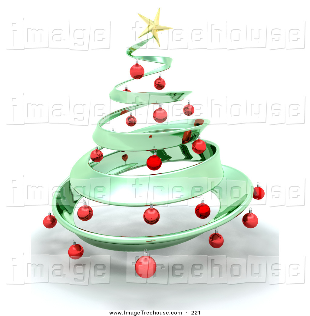 Clipart Of A Metallic Green Metal Christmas Tree Decorated In Red